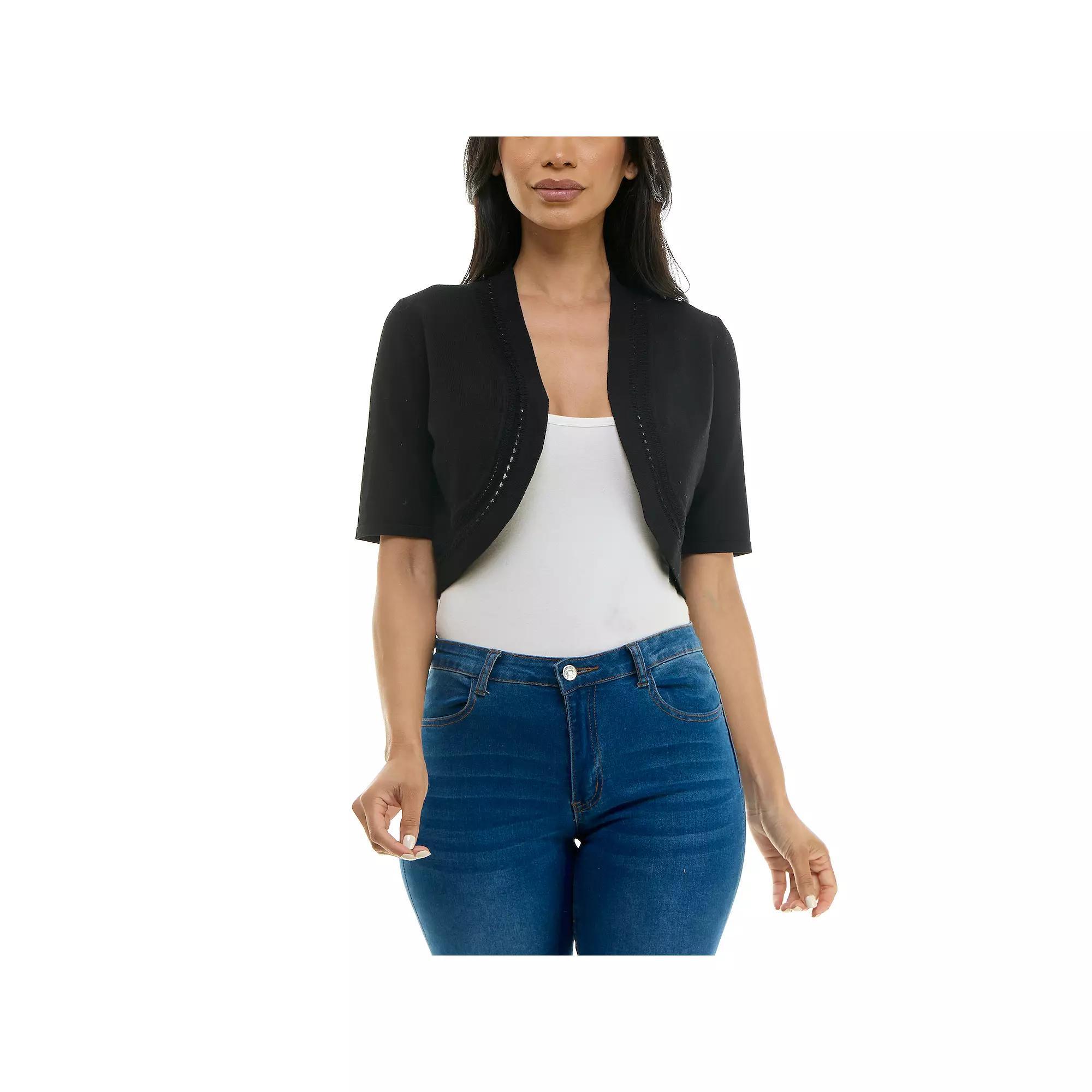 Women's Nina Leonard Pointelle Bolero, Size: Medium, Black Product Image