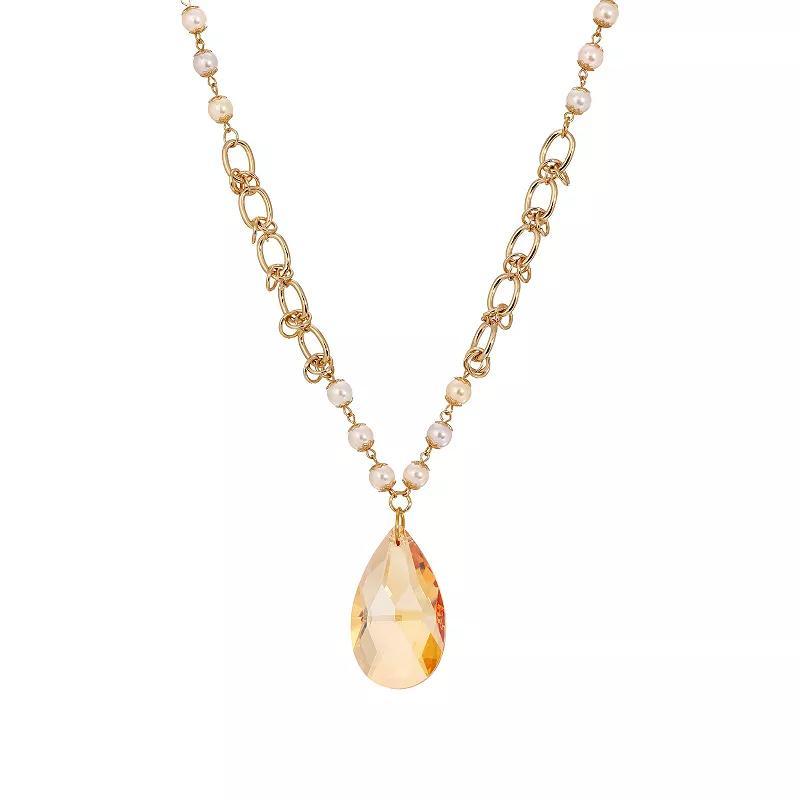 1928 Gold Tone Briolette & Faux Pearl Necklace, Womens, Beige Product Image