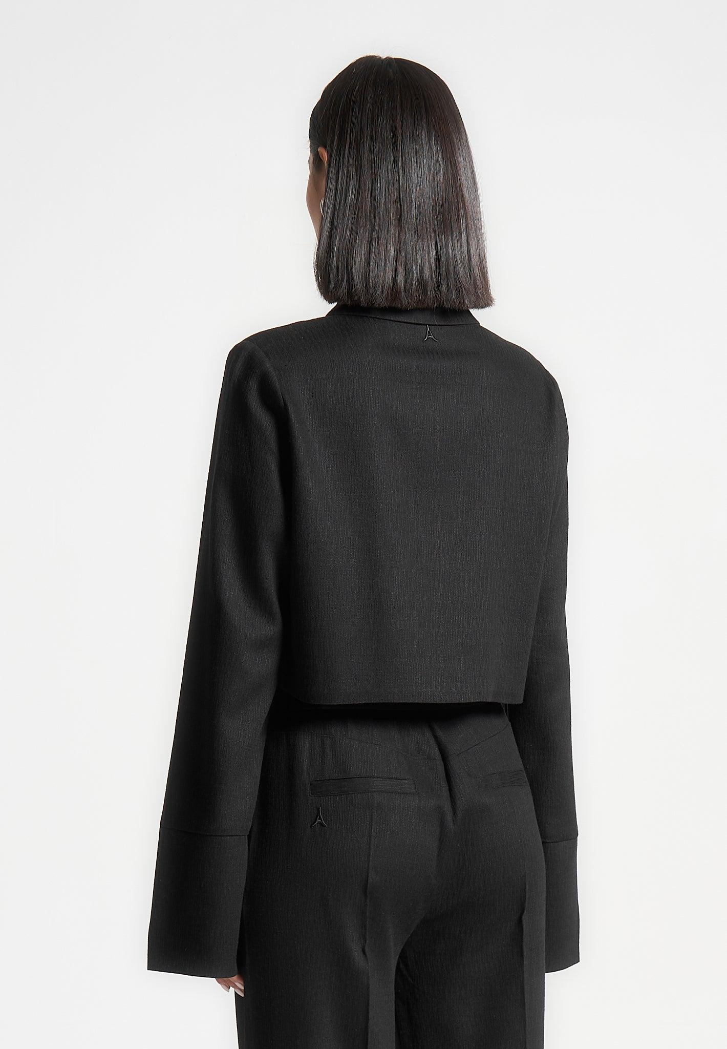 Linen Pintuck Cropped Shirt - Black Female Product Image