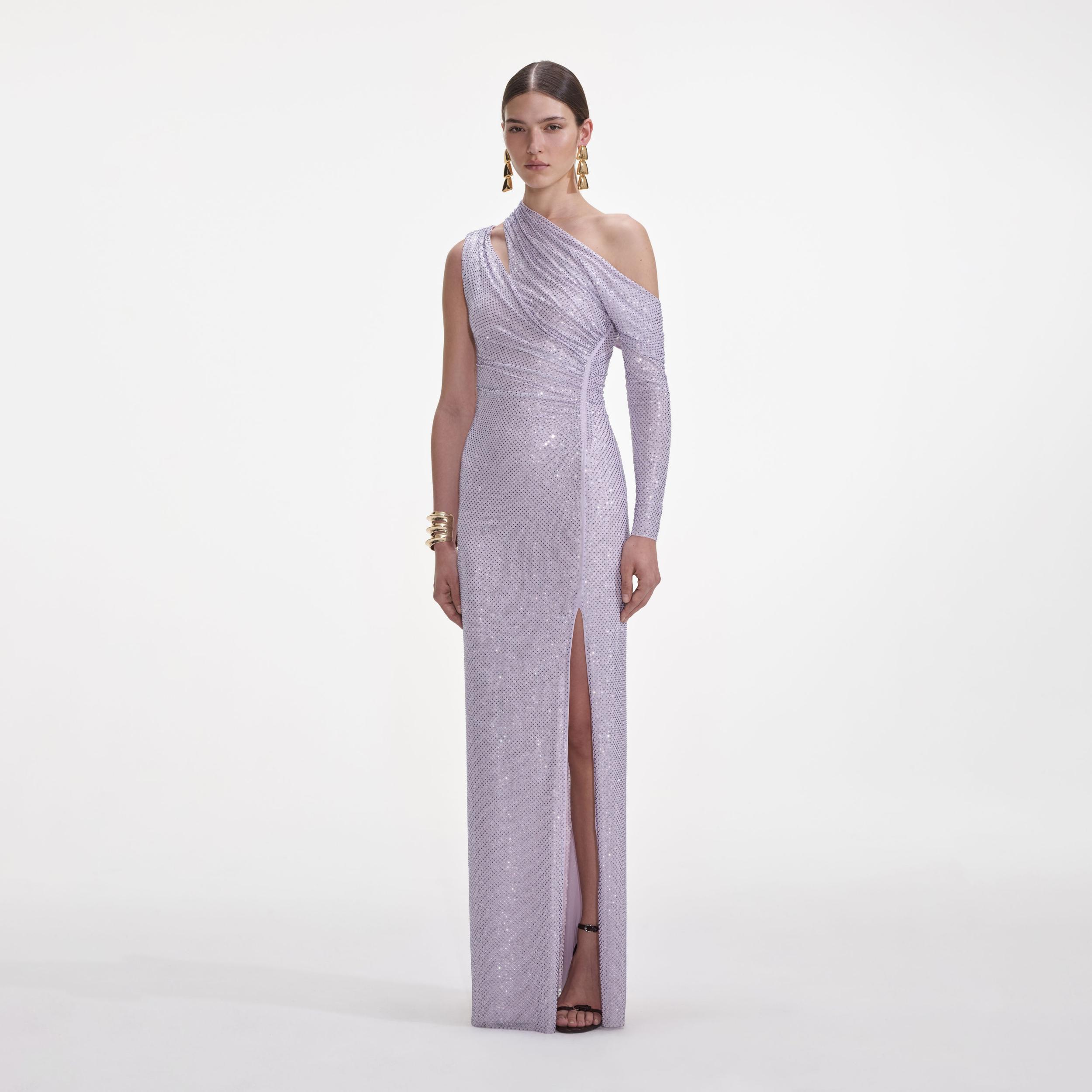 Lilac Rhinestone Gathered Maxi Dress Product Image