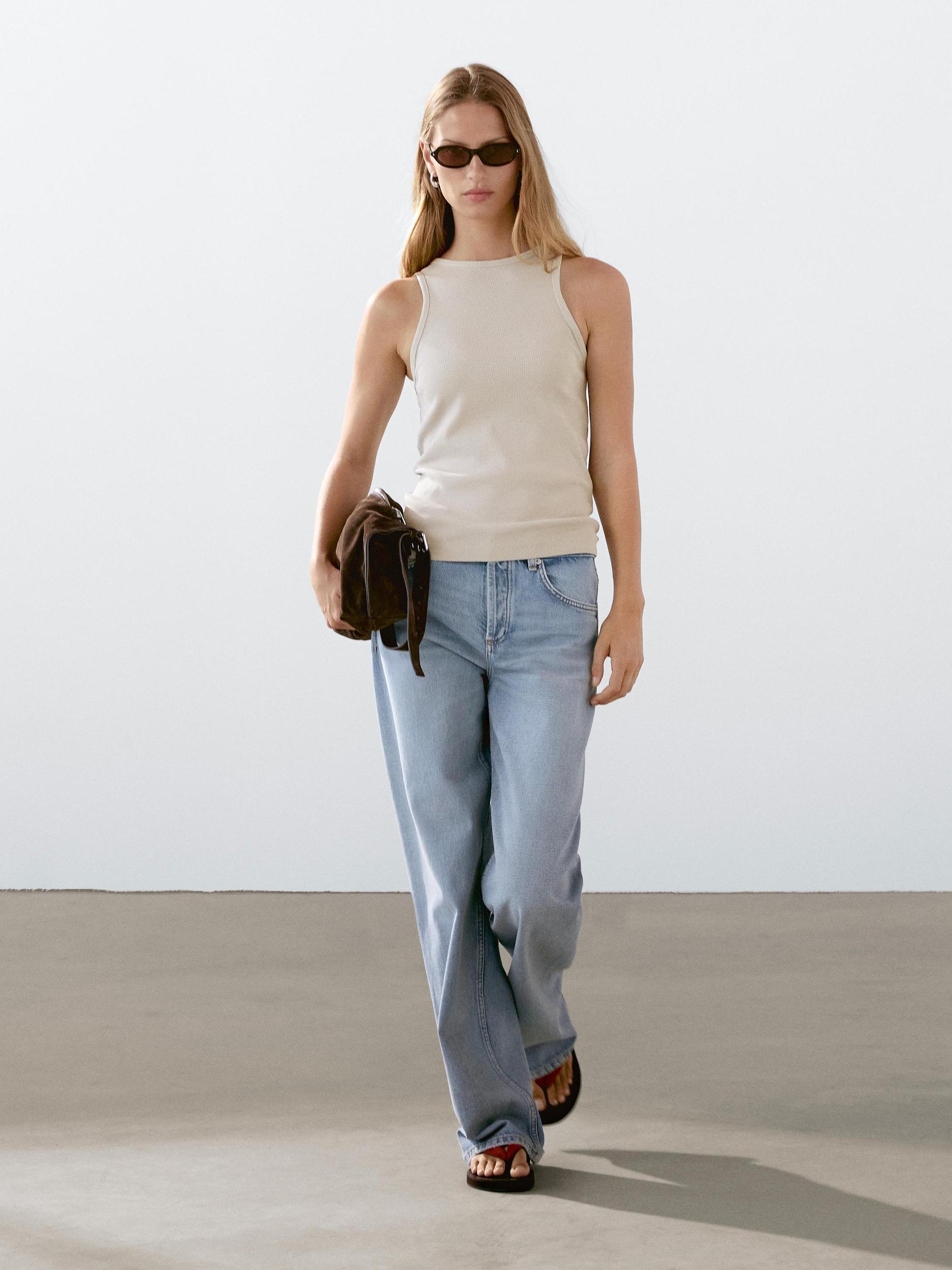 Cotton blend halter-neck top Product Image
