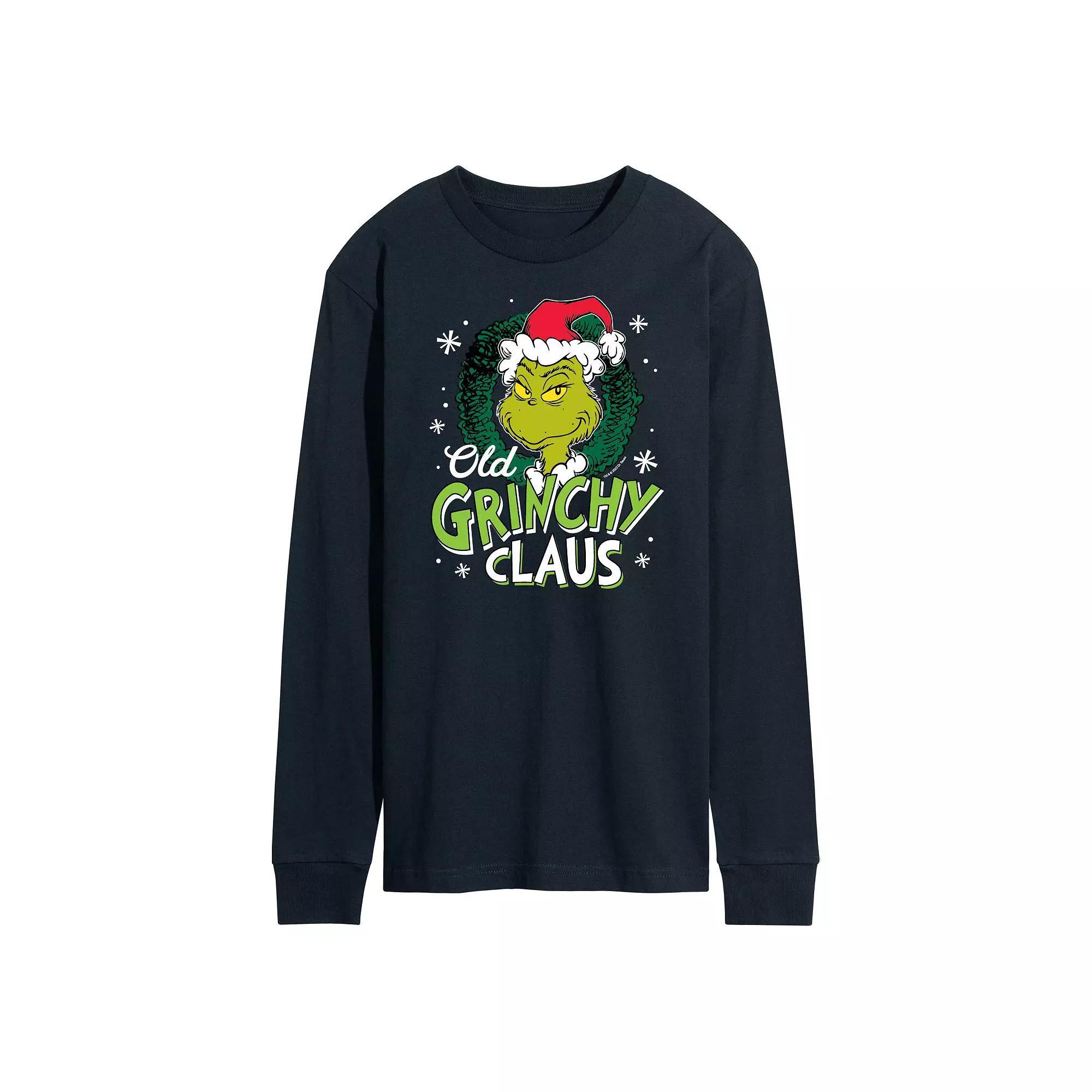 Men's Dr. Seuss Grinch Old Grinchy Claus Long Sleeve Tee, Size: Large, Blue Product Image