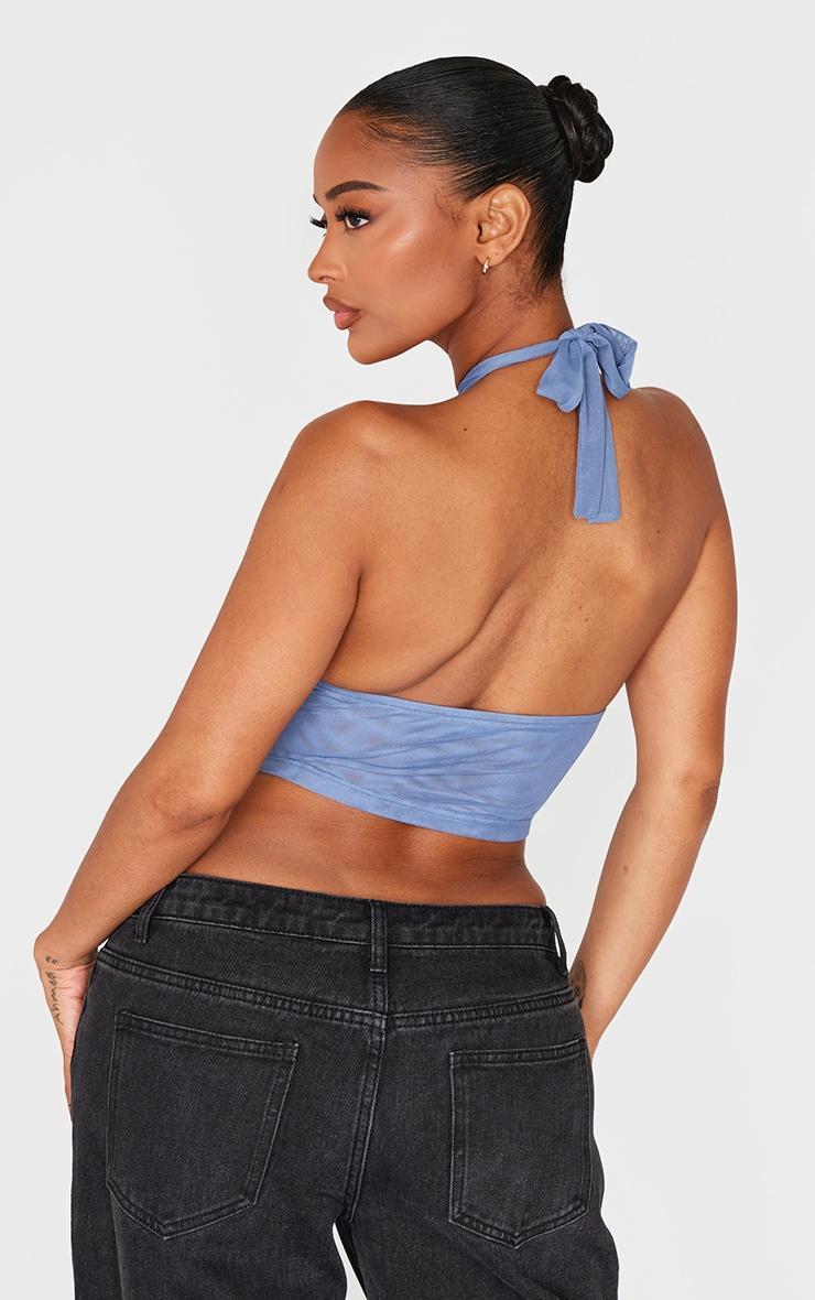 Shape Powder Blue Double Layered Mesh Tie Neck Corset Top Product Image