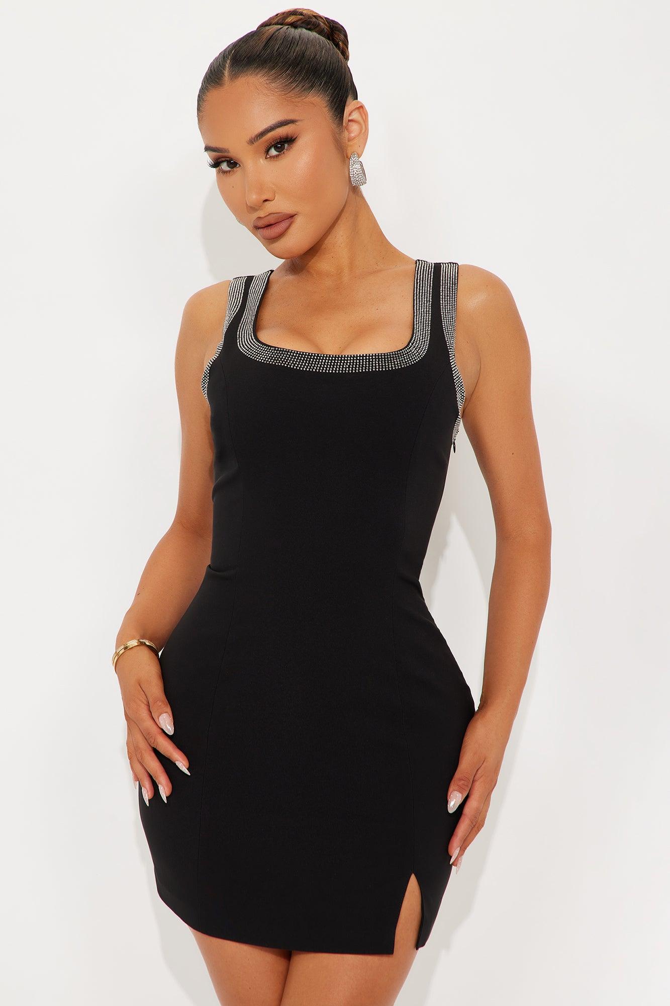 Dazzle Up Rhinestone Micro Mini Dress - Black Product Image