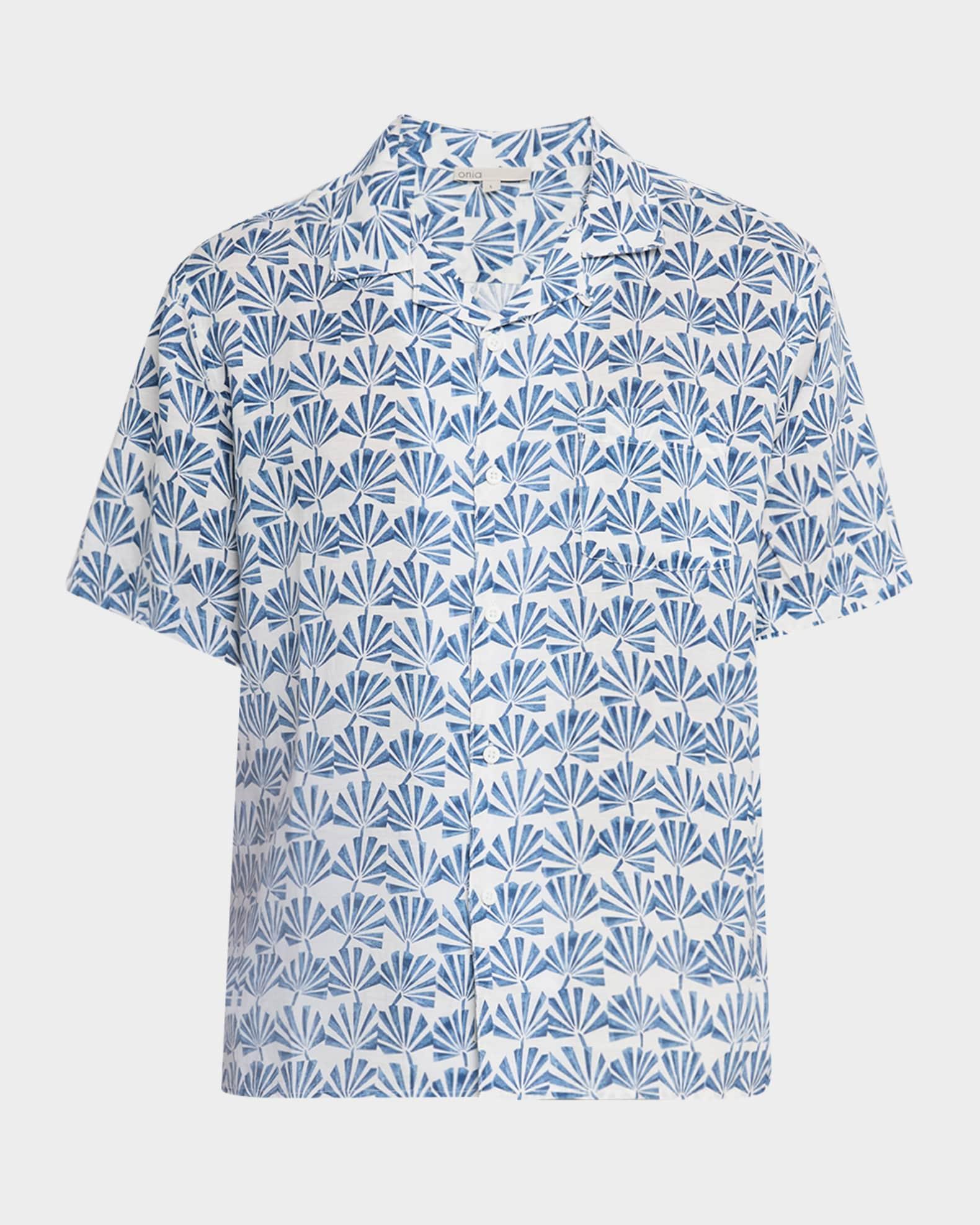 Men's Air Linen Geometric Palms Camp Shirt Product Image