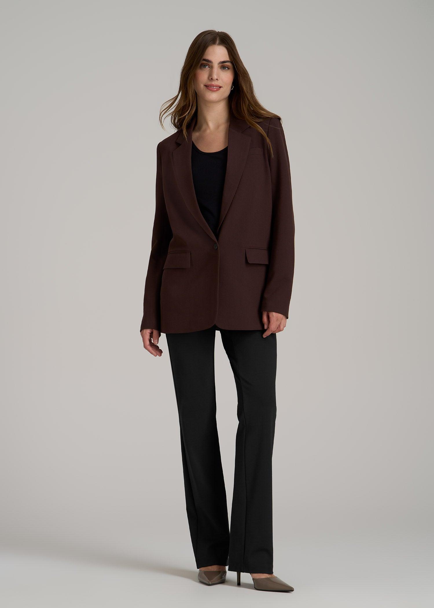 Boyfriend Fit Single-Button Blazer for Tall Women in Chestnut Female Product Image