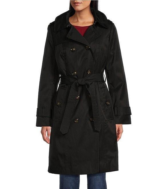 London Fog Petite Size Double Breasted Point Collar Button Front Trench Coat Product Image