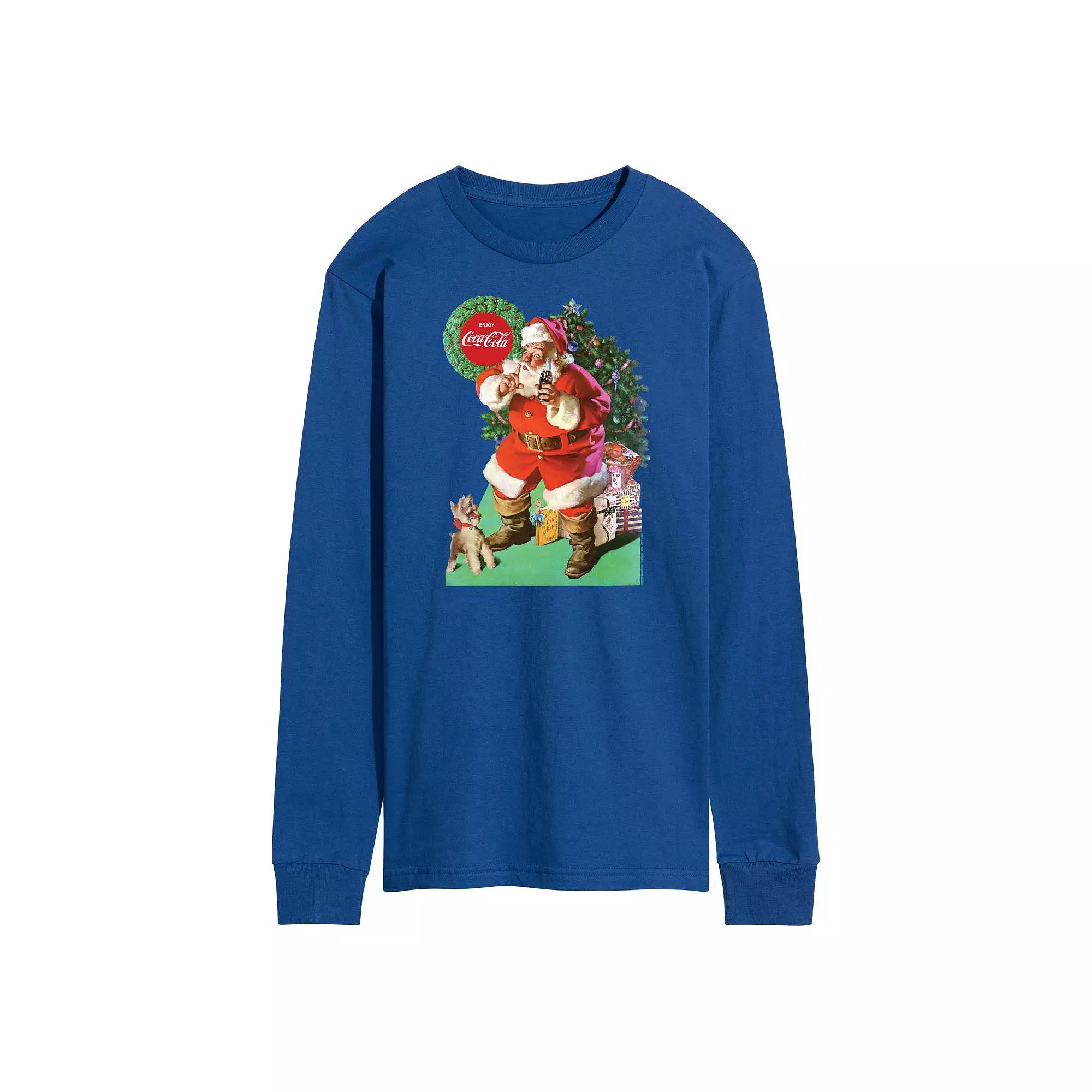 Mens CocaCola Vintage Santa With Dog Long Sleeve Graphic Tee Product Image