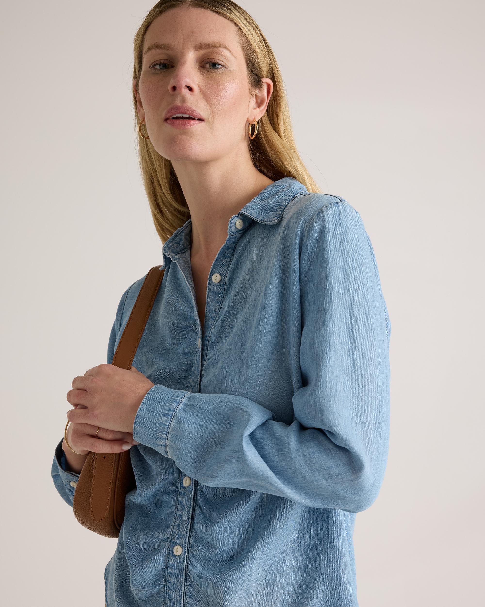 Quince | Women's Chambray Tencel Shirred Long Sleeve Shirt Size XS Product Image