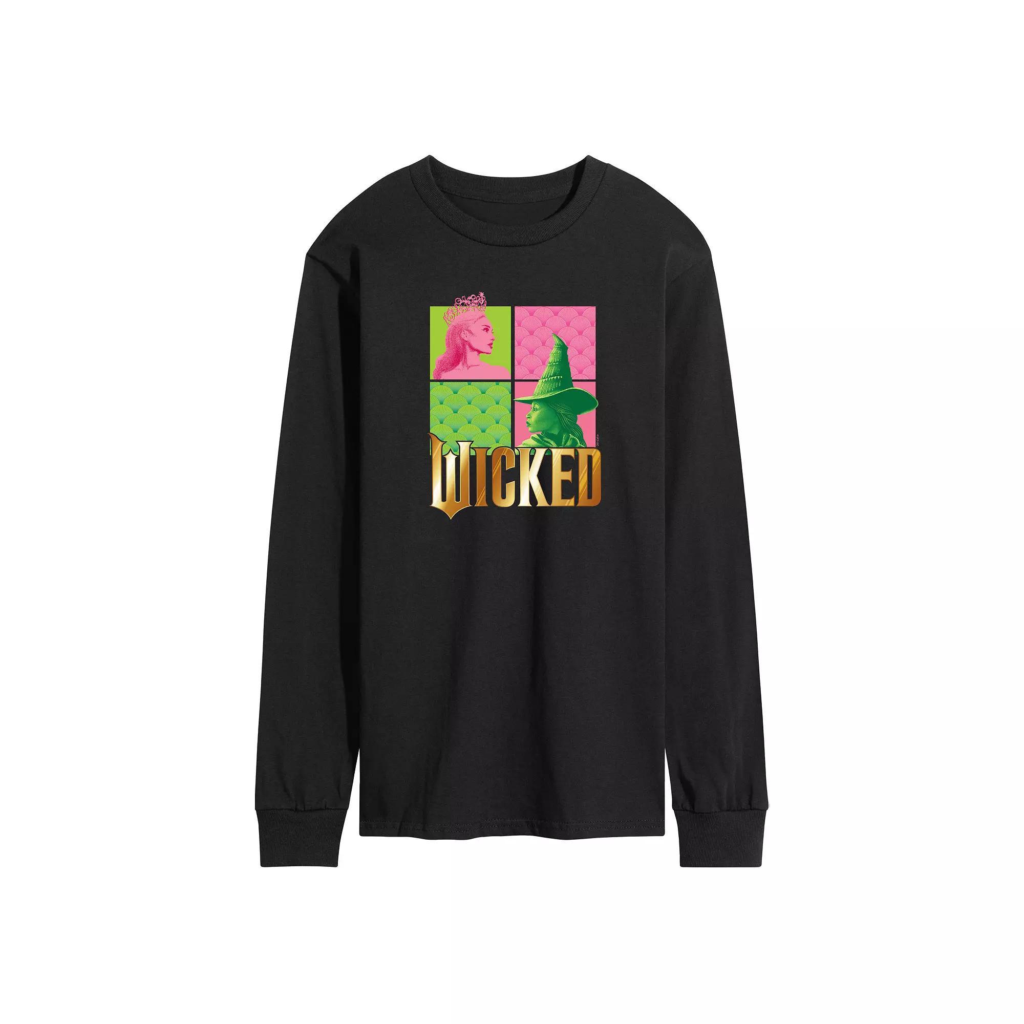 Men's Wicked Glinda & Elpha Grid Long Sleeve Graphic Tee, Size: Small, Black Product Image