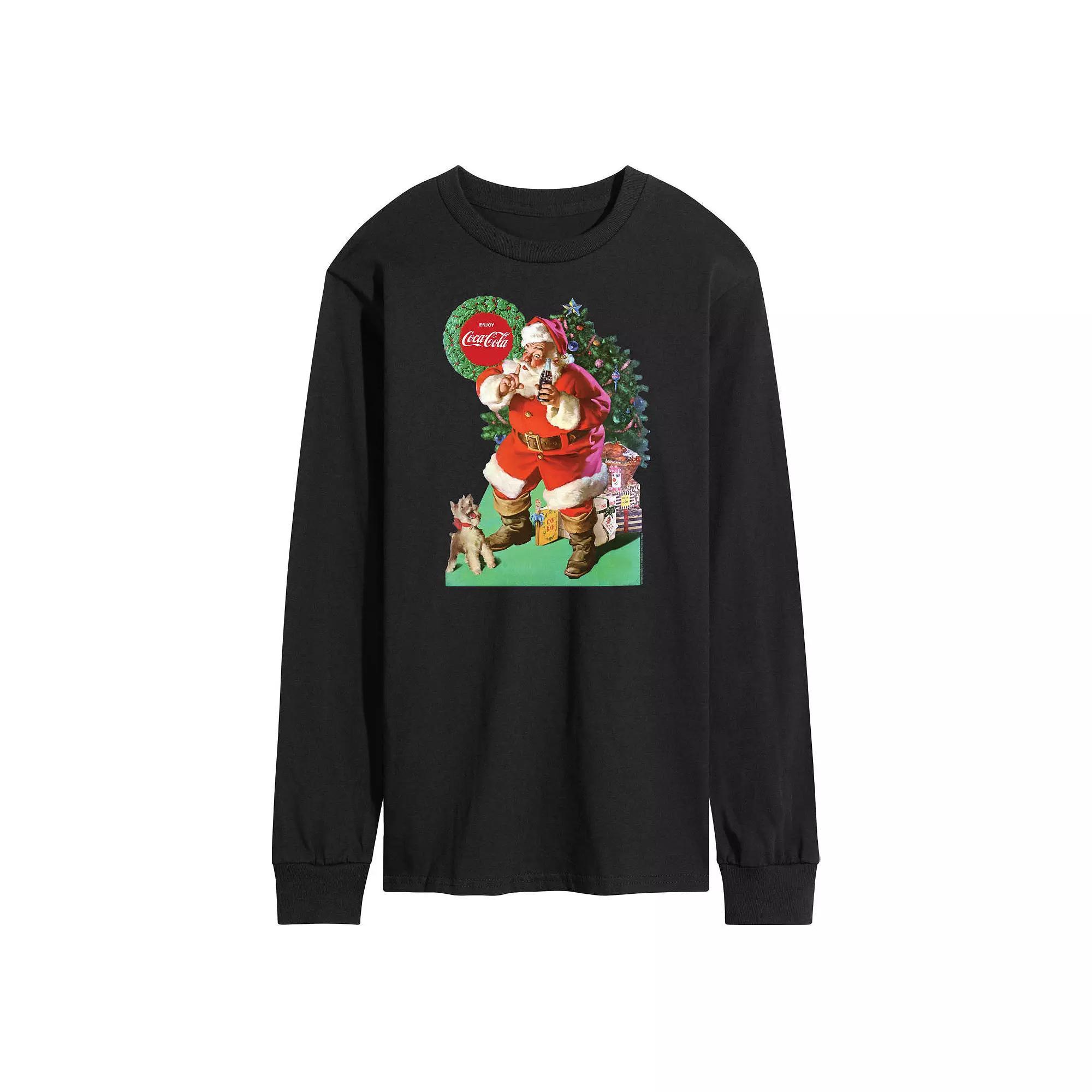 Mens CocaCola Vintage Santa With Dog Long Sleeve Graphic Tee Product Image