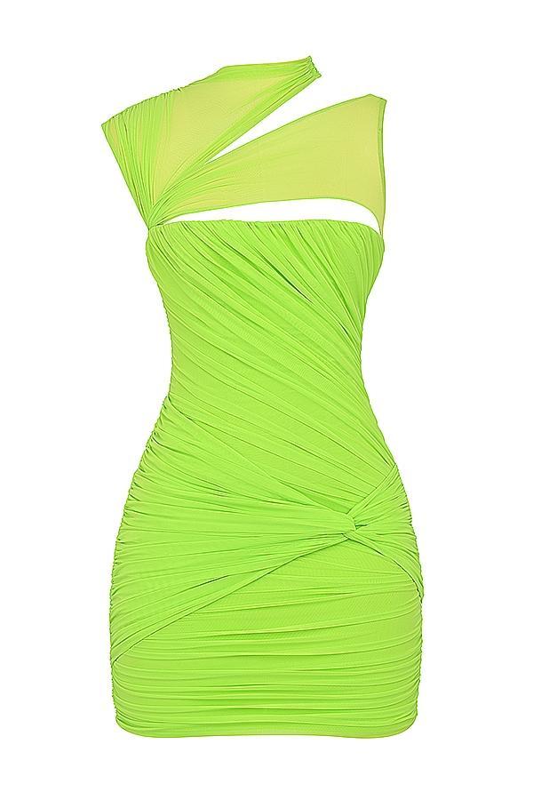 Adrie  neon green gathered mini dress - sale Product Image