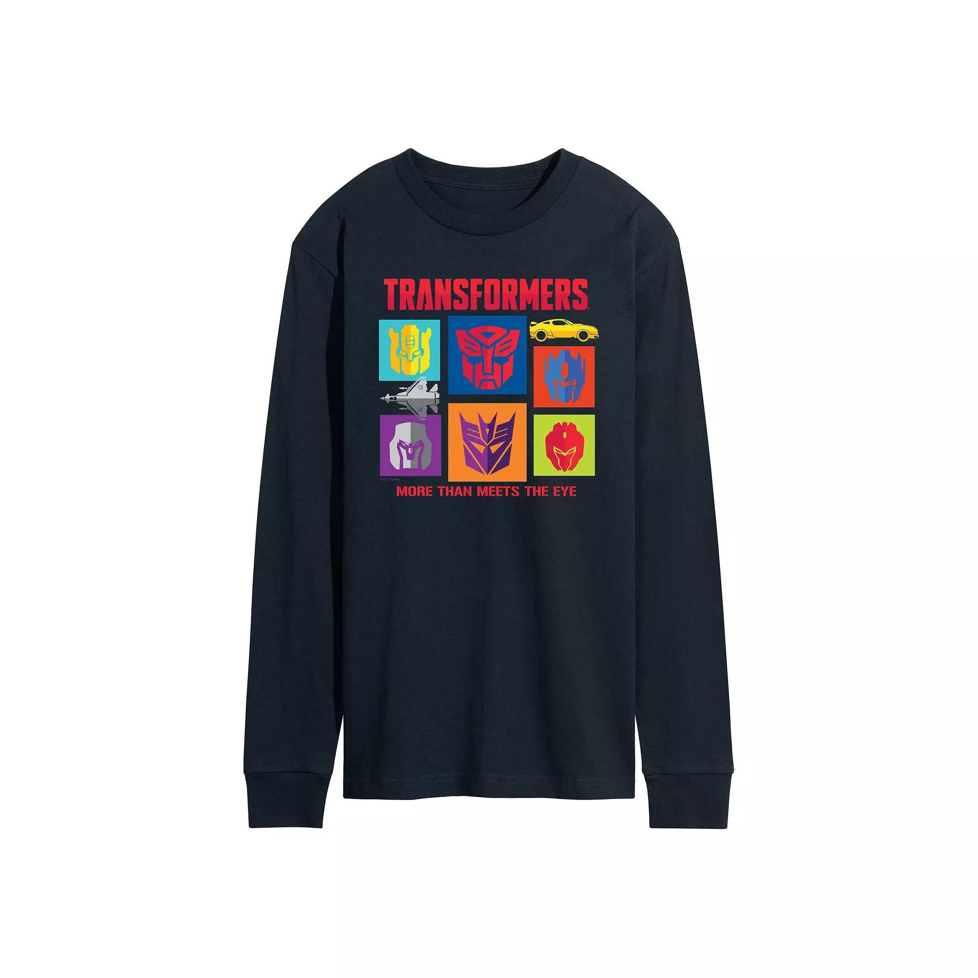 Mens Transformers Character Grid Long Sleeve Graphic Tee Blue Product Image