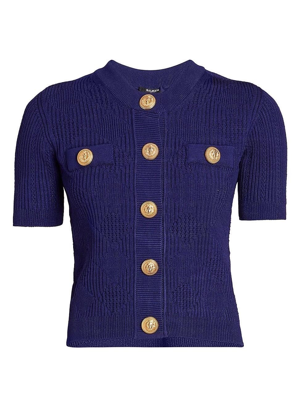 Womens Textured Short-Sleeve Cardigan Product Image