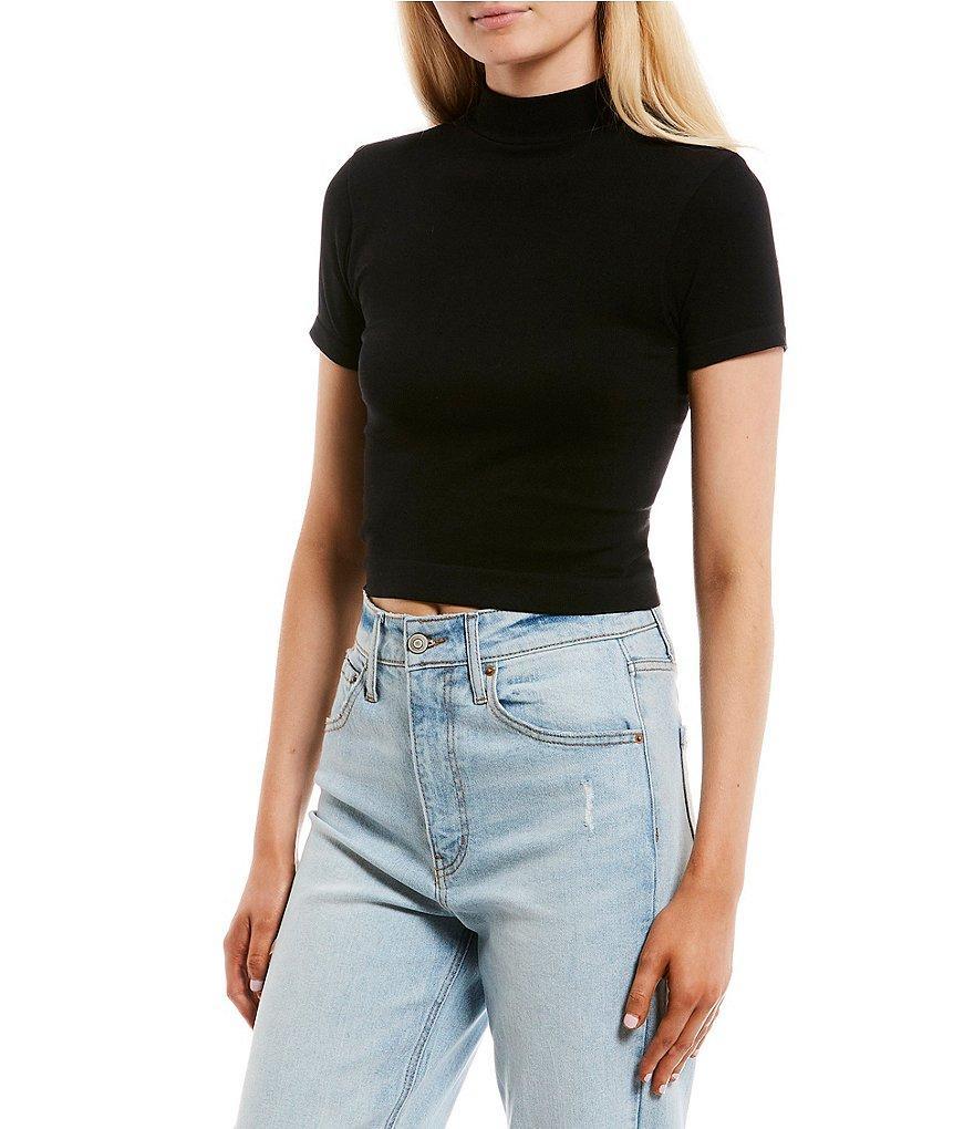 C&V Chelsea & Violet Mock Neck Seamless Knit Crop Top Product Image