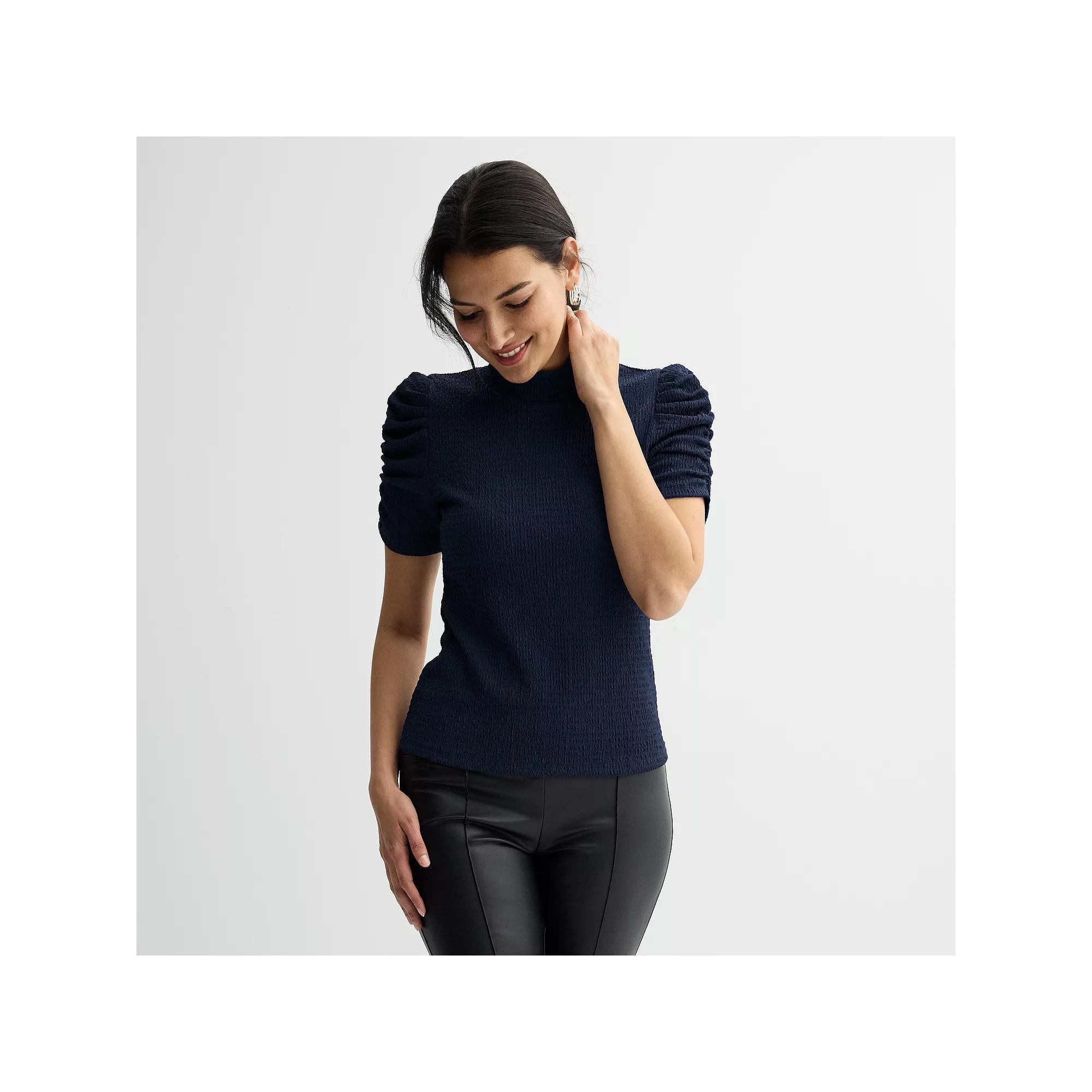 Women's Nine West Ruched Short Sleeve Mockneck Top, Size: XXL, Maddie Purple Product Image