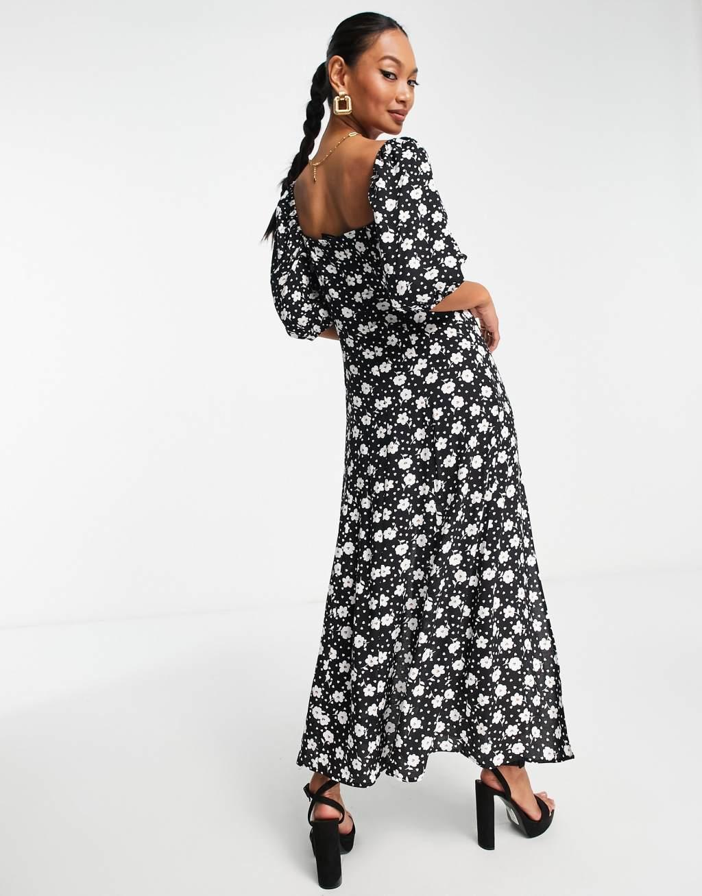 ASOS DESIGN puff sleeve ruched bust midi split dress Product Image