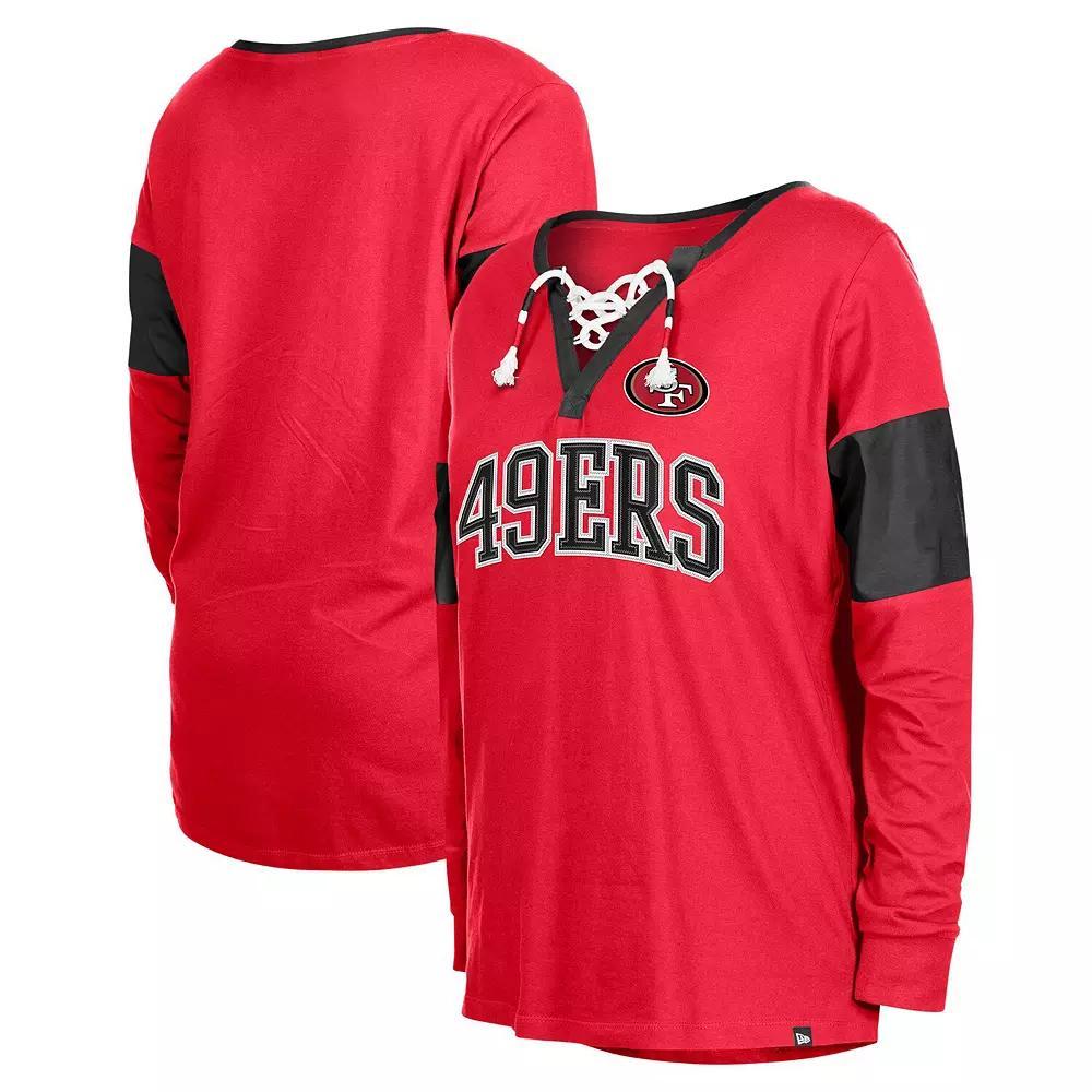 Women's New Era Scarlet San Francisco 49ers Lace-Up Notch-Neck Long Sleeve T-Shirt, Size: 2XL, Red Product Image