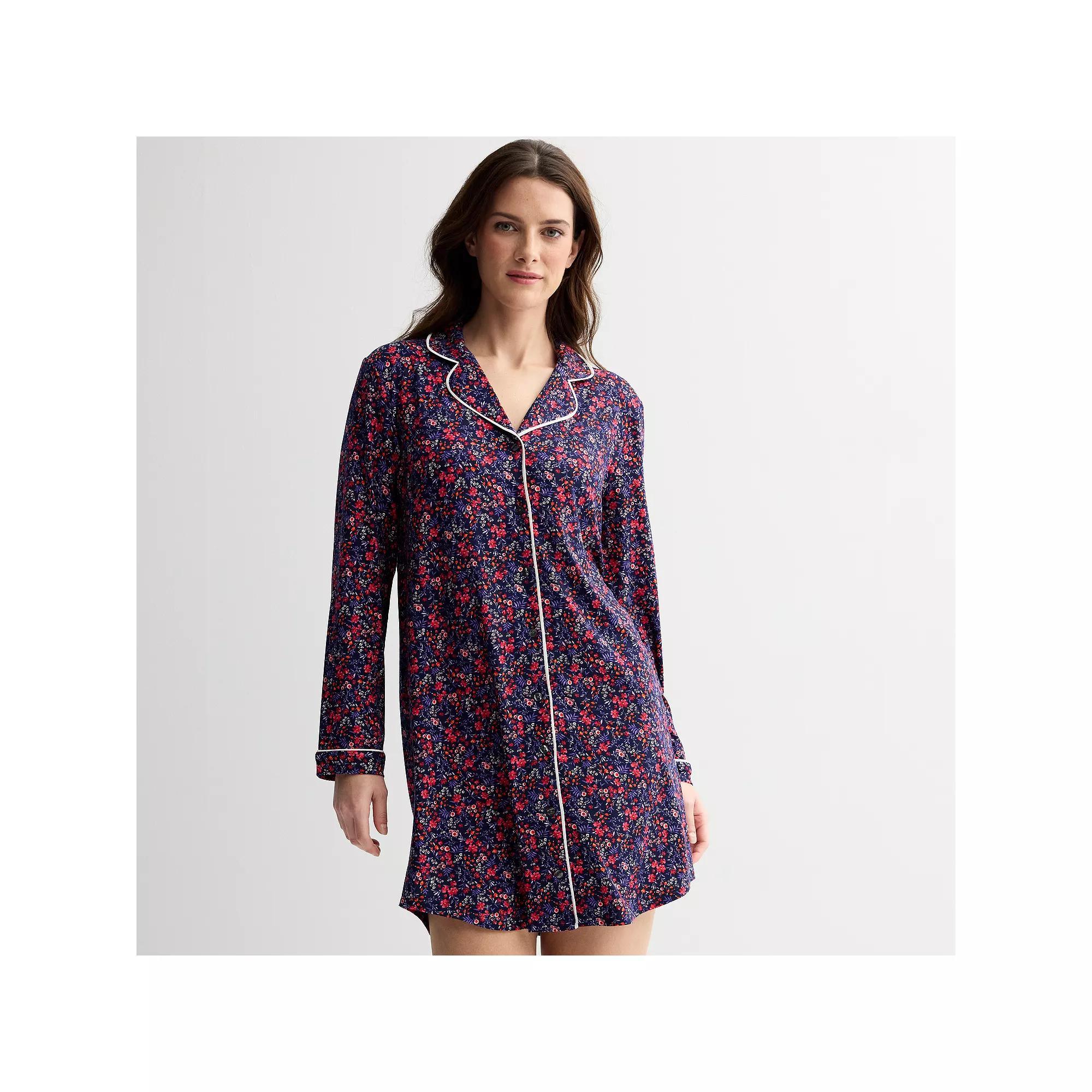 Womens Draper James Cozy Pajama Sleepshirt Blue Field Flower Product Image