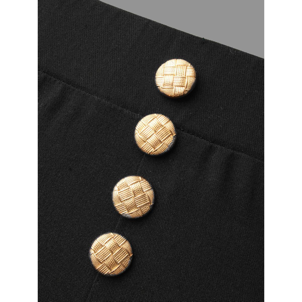 Plus Size Plain Button Detail Skinny Fit Pants Women Black Elegant Skinny Mid Rise Everyday Pants BloomChic 10/M Product Image