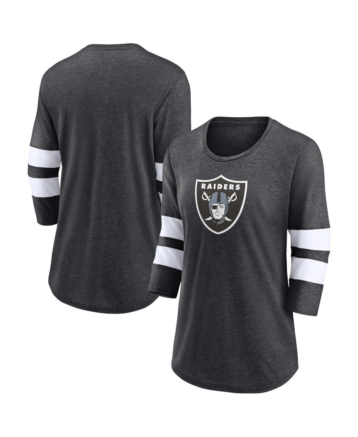 Women's Fanatics Branded Heathered Charcoal Las Vegas Raiders Primary Logo 3/4 Sleeve Scoop Neck T-Shirt, Size: Small, Lvr Charco Product Image