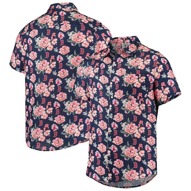 Men's FOCO Navy Boston Red Sox Floral Linen Button-Up Shirt, Size: 2XL, Blue Product Image