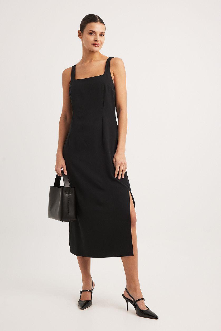 Fitted Square Neck Midi Dress Product Image