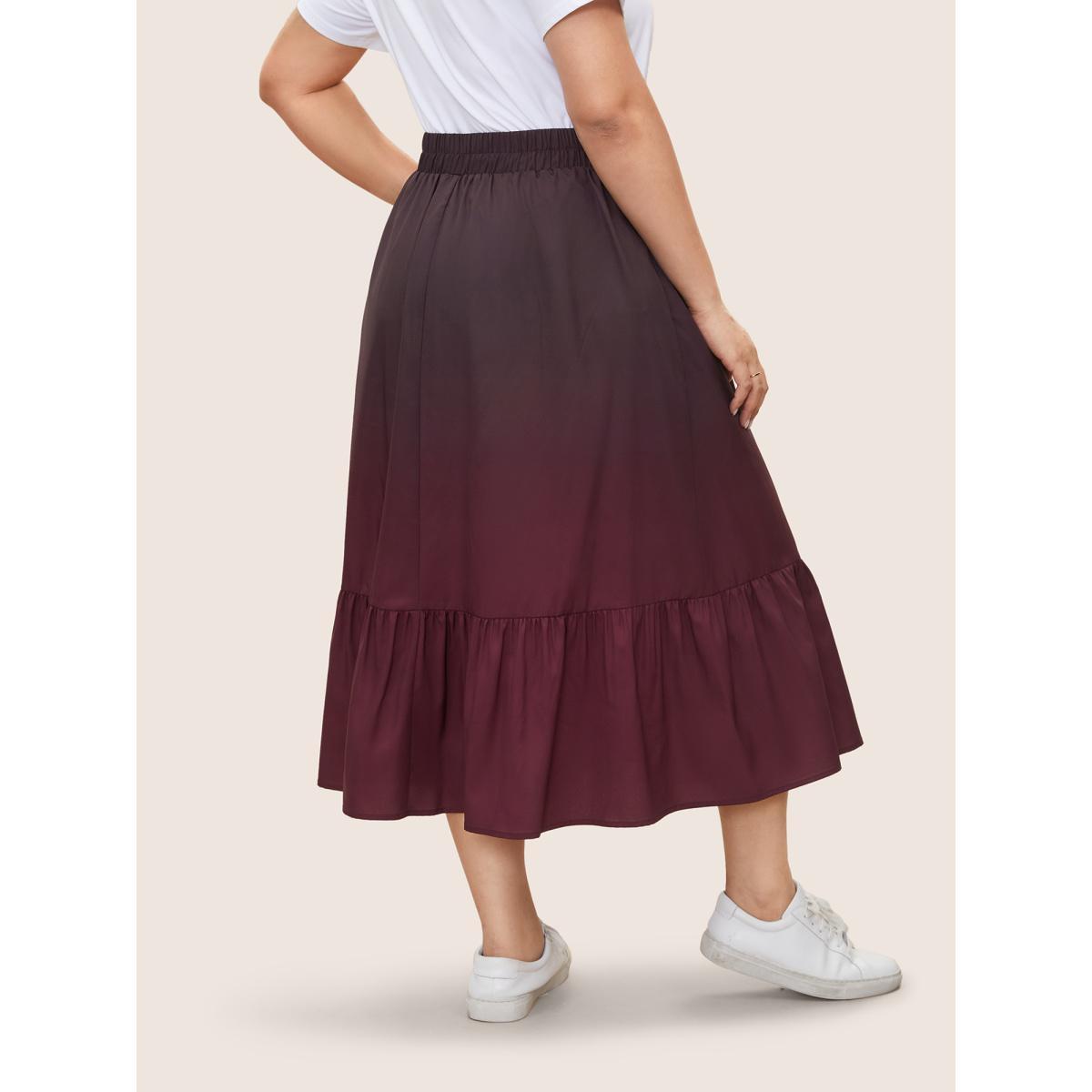Plus Size Ombre Patchwork Ruffle Hem Pocket Skirt Women Eggplant Casual Patchwork No stretch Slanted pocket Everyday Skirts BloomChic 28/5X Product Image