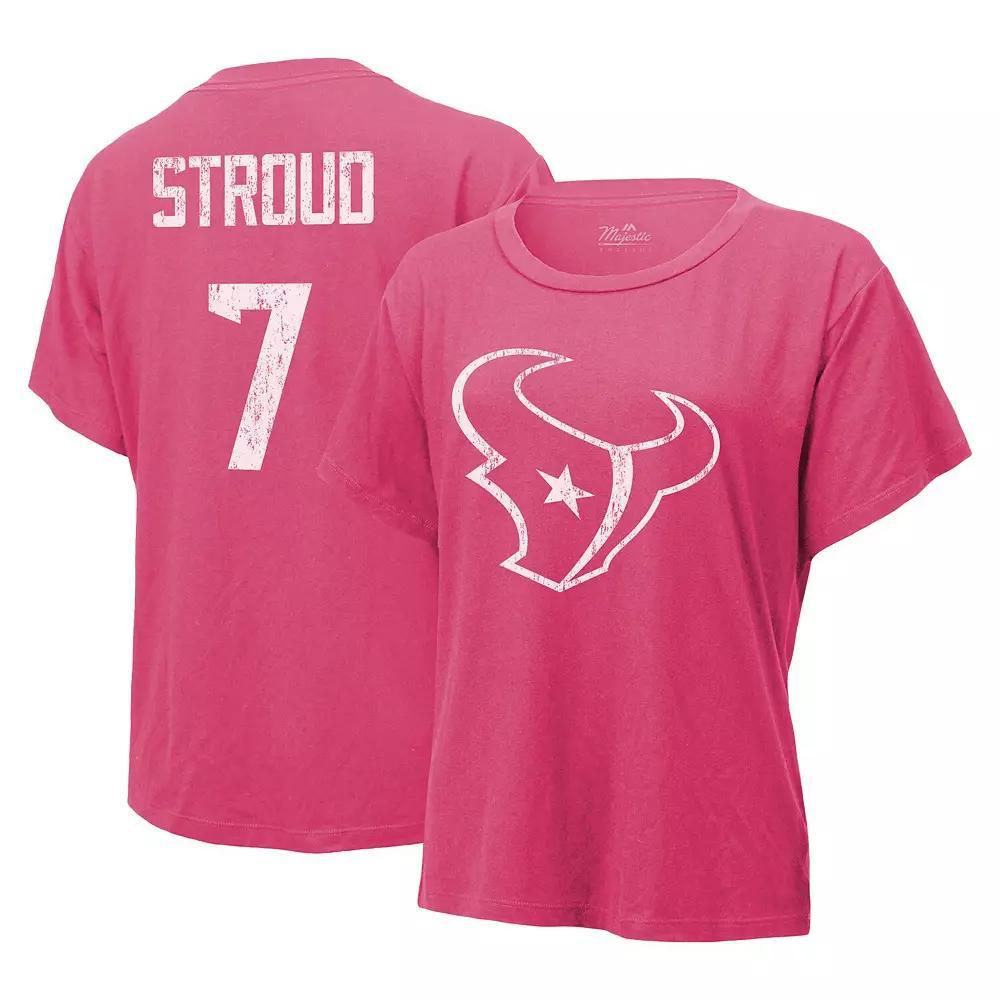 Women's Majestic Threads C.J. Stroud Pink Houston Texans Name & Number T-Shirt, Size: 2XL Product Image