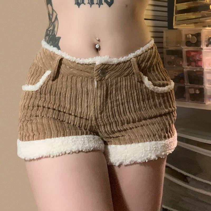 Mid Rise Corduroy Fleece Trim Shorts Product Image