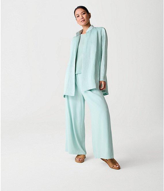 Eileen Fisher Silk Satin Stand Collar Long Sleeve Open Front Jacket Product Image