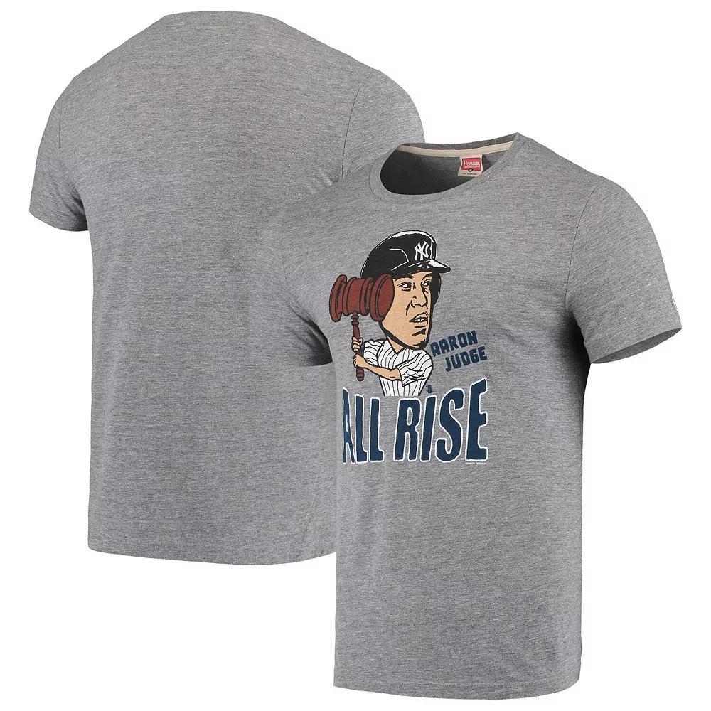 Men's Aaron Judge Charcoal New York Yankees Caricature Tri-Blend T-Shirt, Size: Small, Grey Product Image