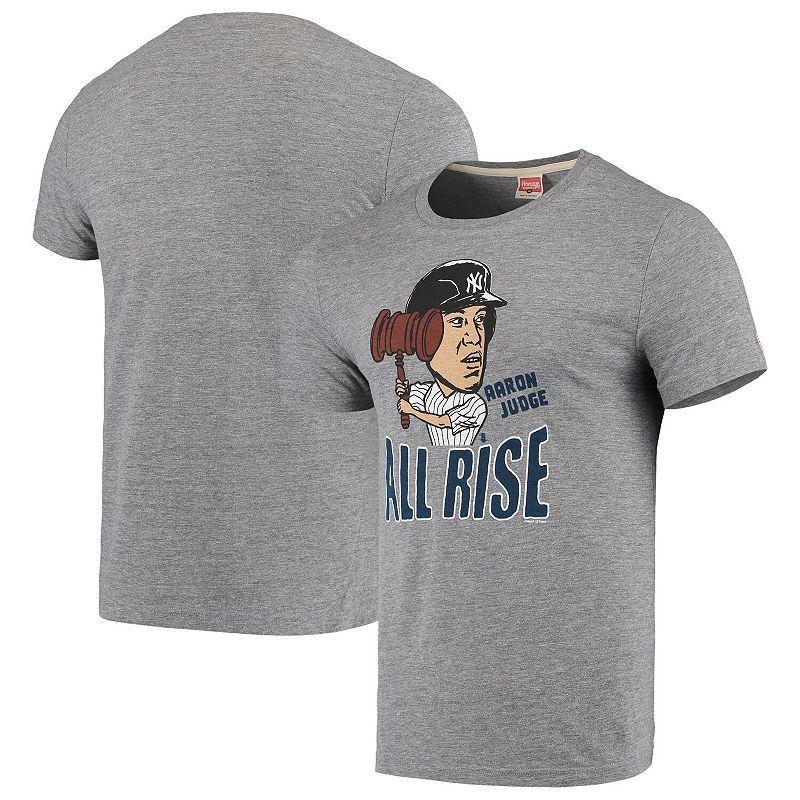 Men's Aaron Judge Charcoal New York Yankees Caricature Tri-Blend T-Shirt, Size: Small, Grey Product Image