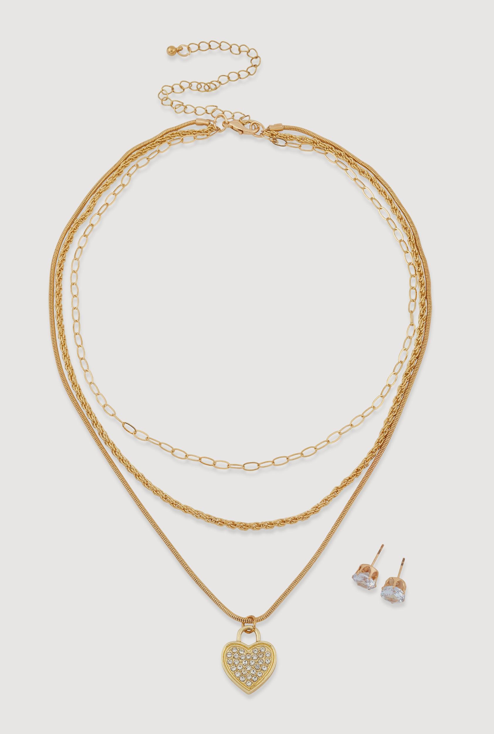 Cubic Zirconia Bear Charm Necklace with Stud Earrings Female Product Image