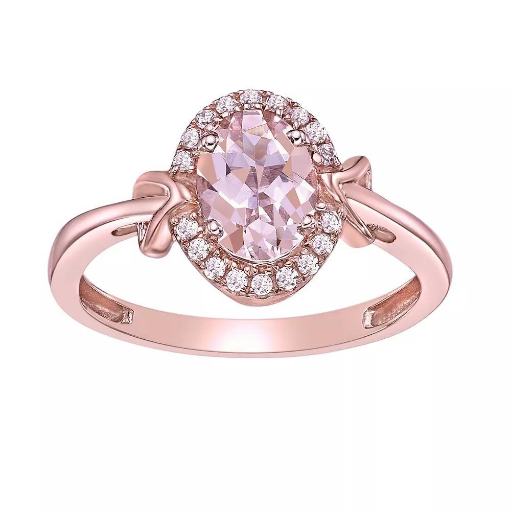 Gemminded 10k Rose Gold Morganite & 1/10 Carat T.W. Diamond Halo Ring, Women's, Size: 6 Product Image