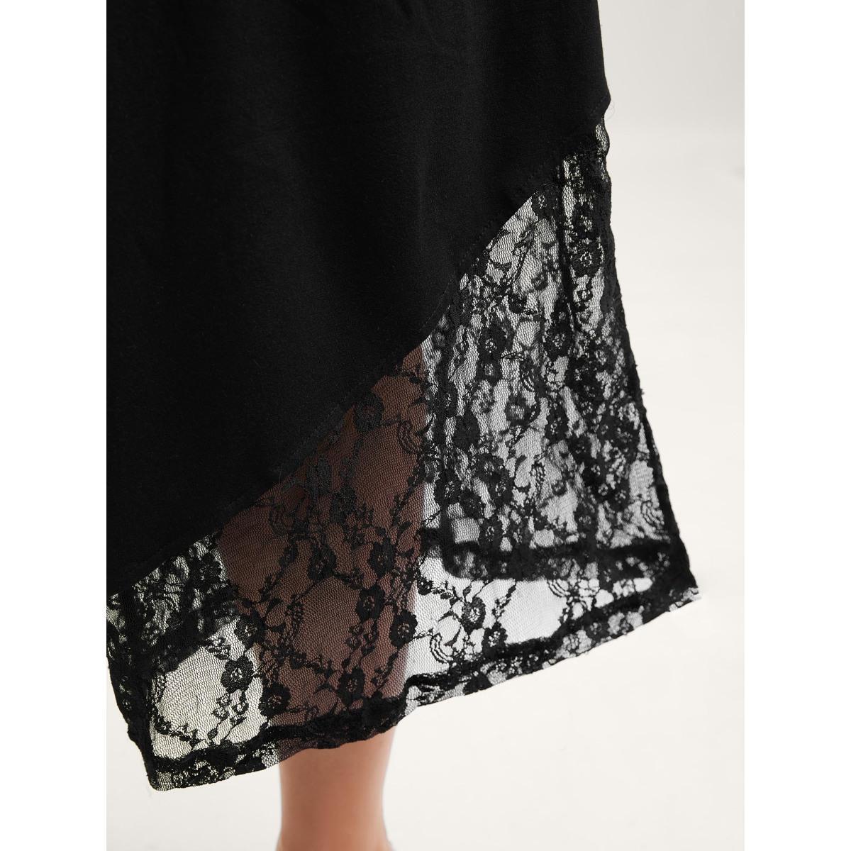 Plus Size Wide Waist Sheer Lace Wide-Leg Pants Women Black Casual Loose Mid Rise Everyday-Casual Pants BloomChic 10/M Product Image