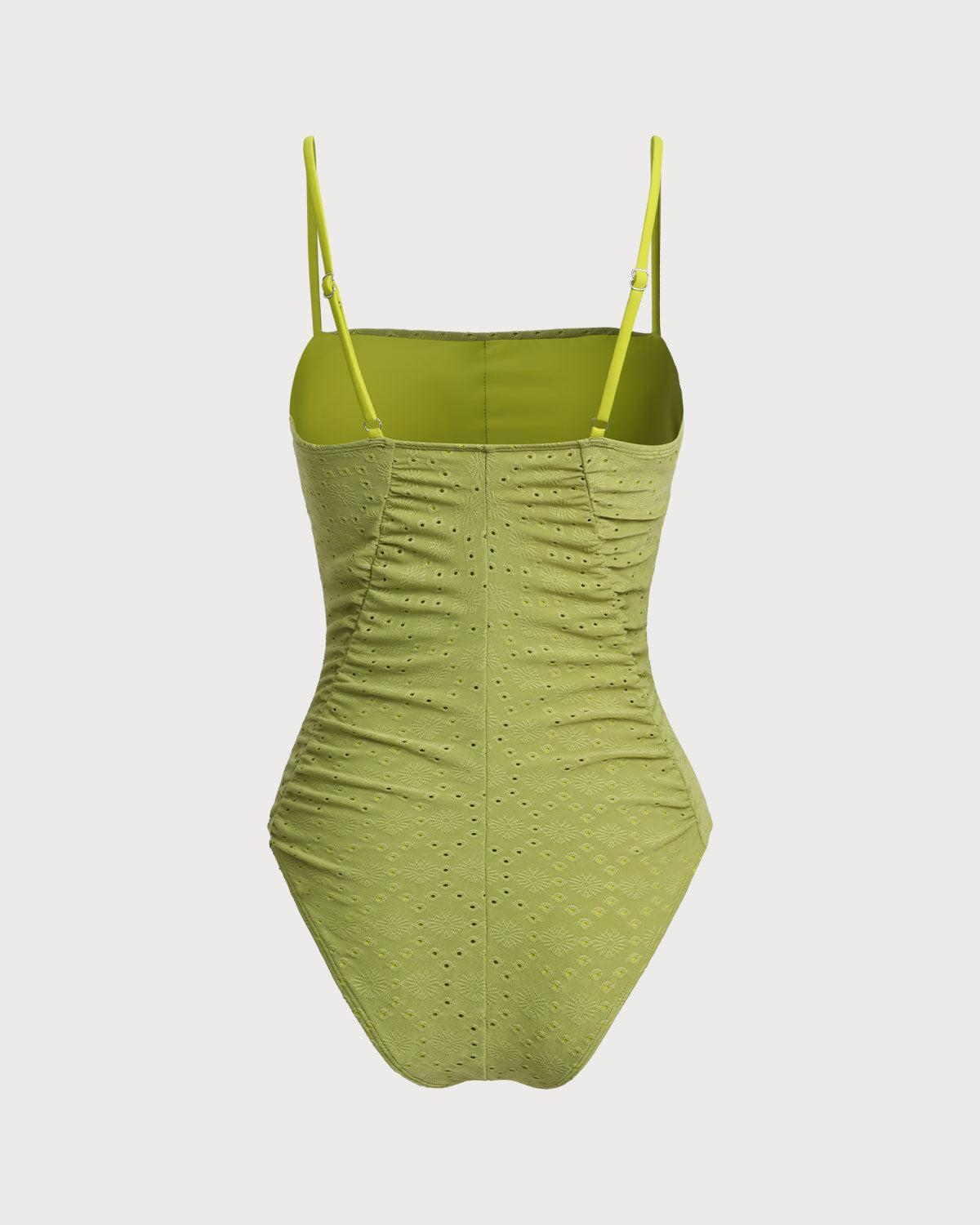 Green Jacquard Bralette One-Piece Swimsuit Product Image
