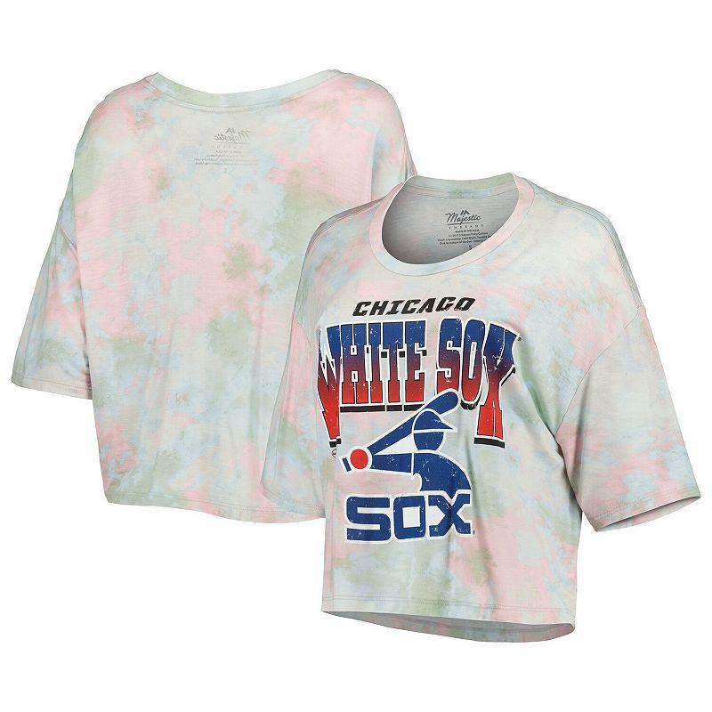 Women's Majestic Threads Chicago White Sox Cooperstown Collection Tie-Dye Boxy Cropped Tri-Blend T-Shirt, Size: XL, Light Product Image