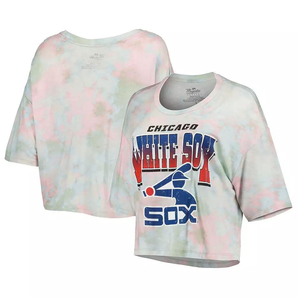 Women's Majestic Threads Chicago White Sox Cooperstown Collection Tie-Dye Boxy Cropped Tri-Blend T-Shirt, Size: XL, Light Product Image