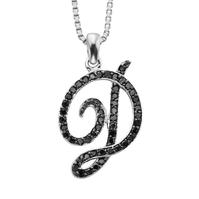 Jewelexcess Sterling Silver 1/4-ct. T.W. Black Diamond Initial Pendant, Women's, Size: 18", Q Product Image