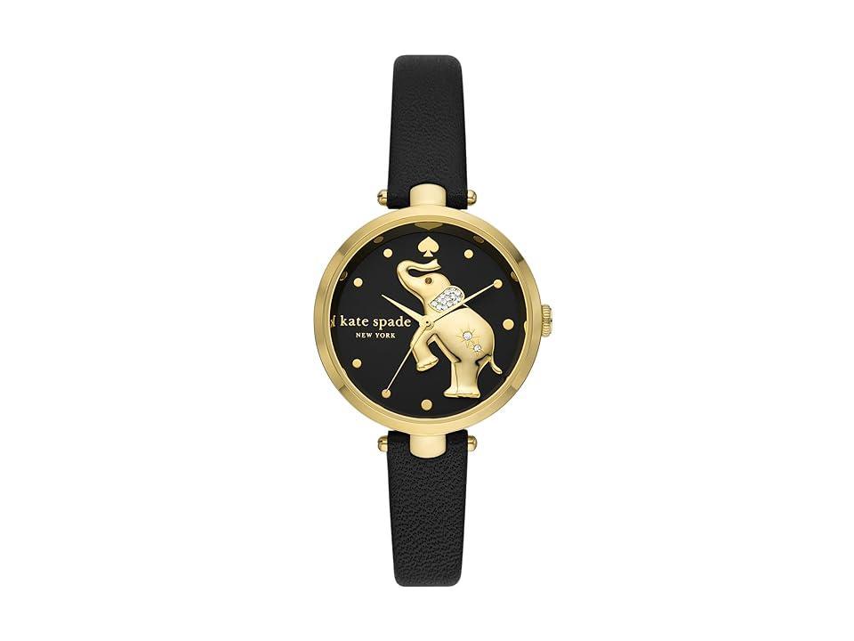 kate spade new york Womens Holland Three-Hand Black Leather Strap Watch Product Image