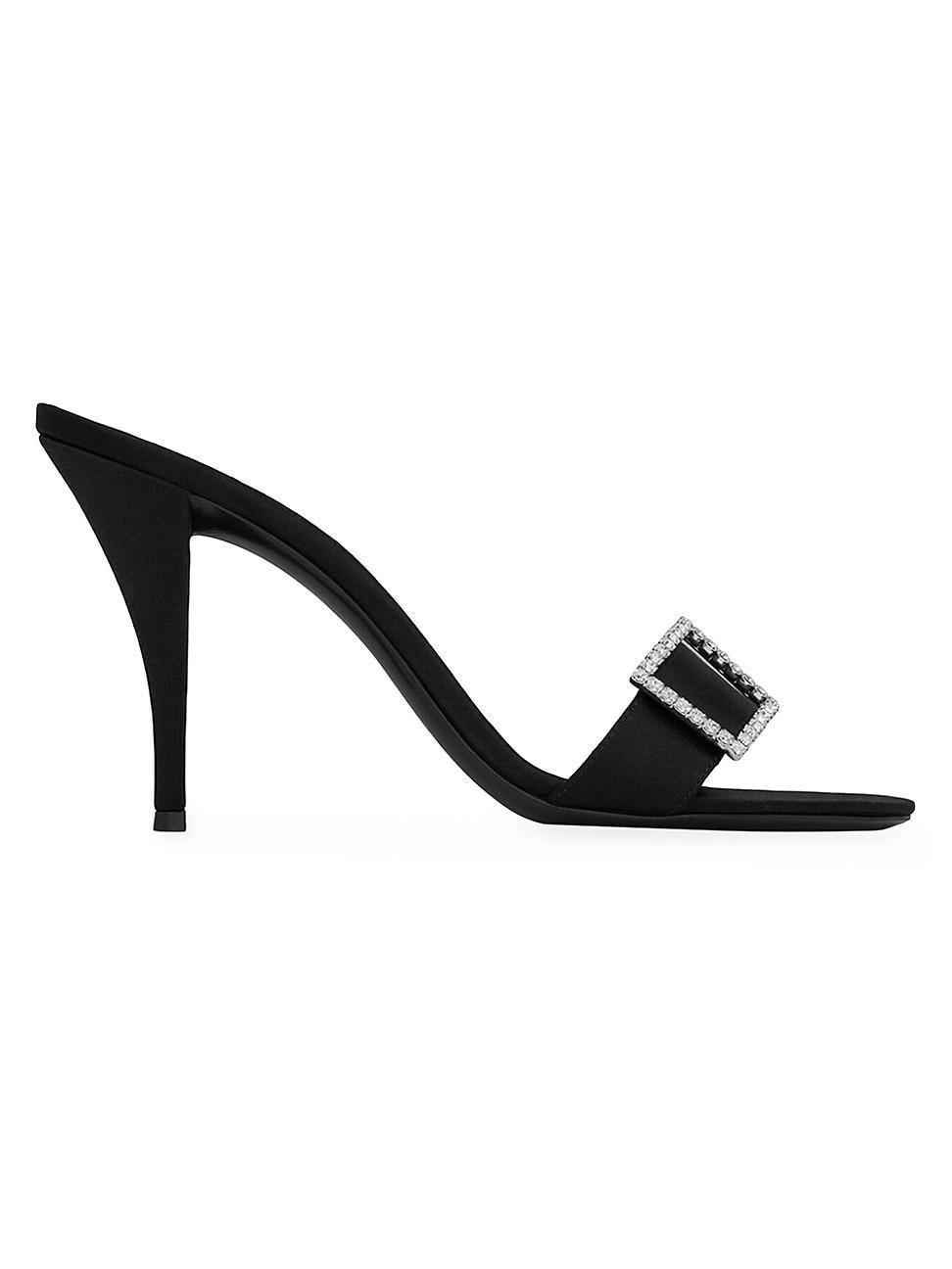 Saint Laurent Womens Simone Mules in Satin Crepe Product Image