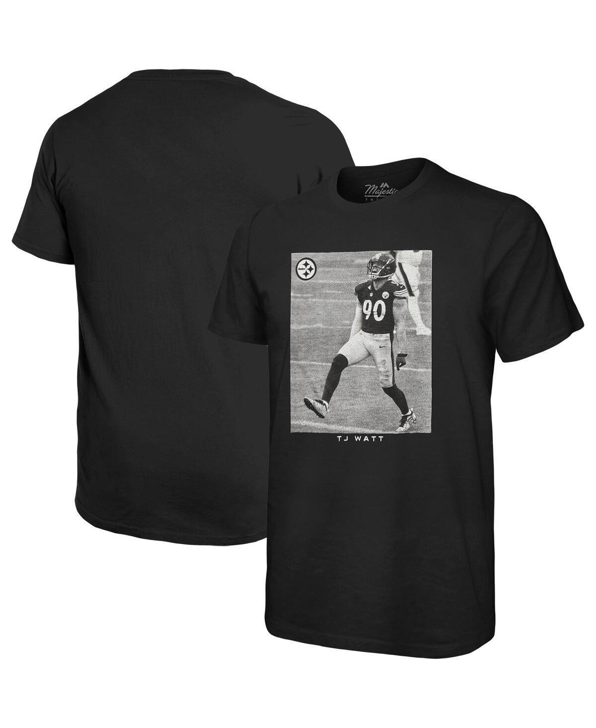 Men's Majestic Threads T.J. Watt Black Pittsburgh Steelers Oversized Player Image T-Shirt, Size: Large Product Image