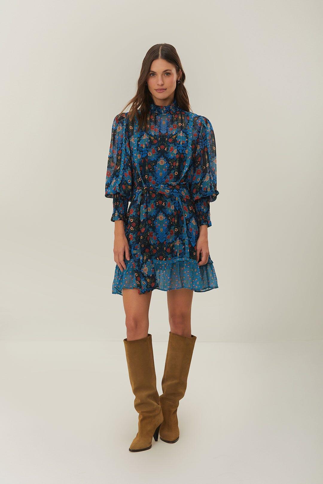 Womens Arabesque Floral Highneck Minidress Product Image