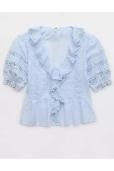 Aerie Short Sleeve Ruffle Blouse Women's Product Image