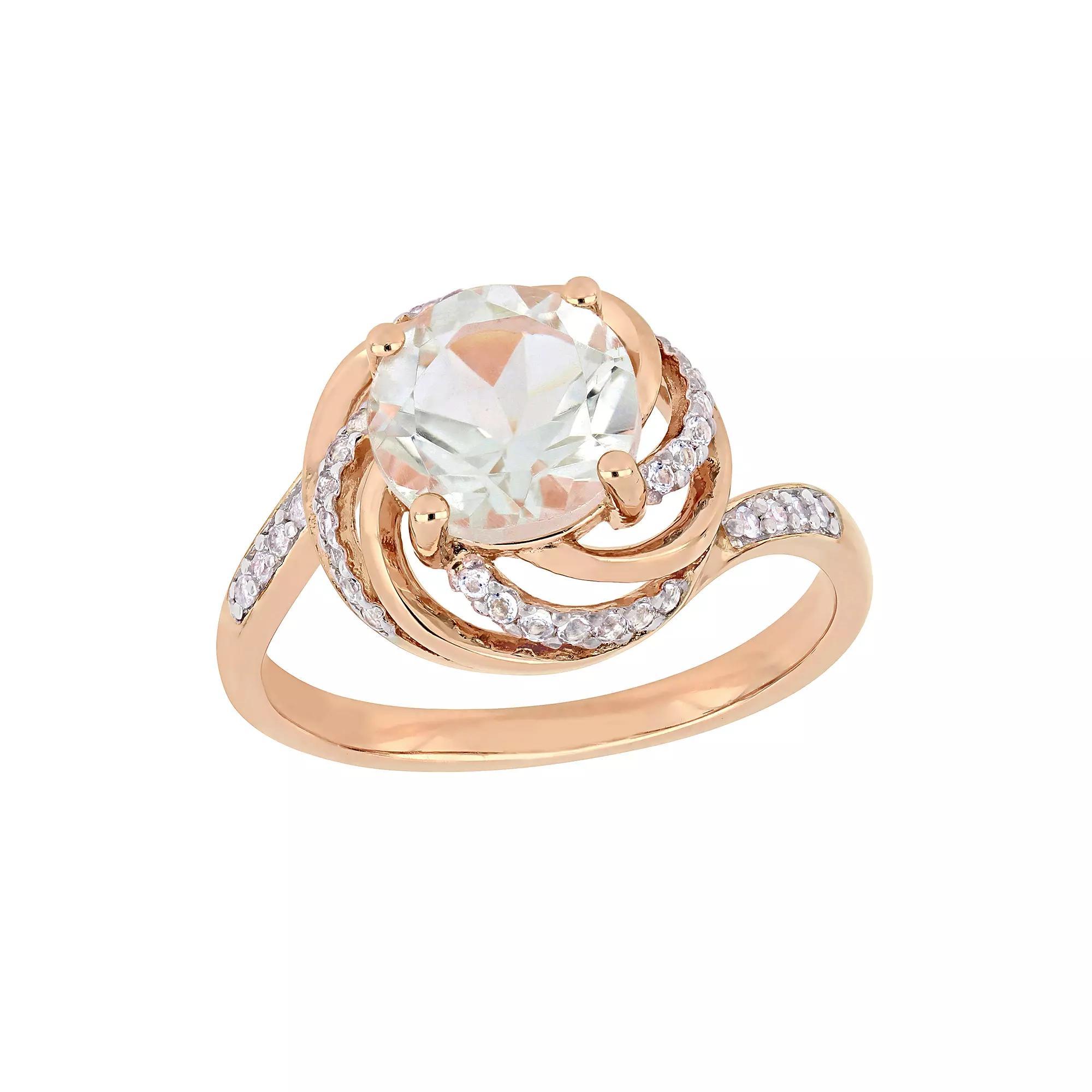 Stella Grace 18k Rose Gold Over Silver Green Quartz & White Topaz Halo Ring, Women's, Size: 7, Pink Tone Product Image