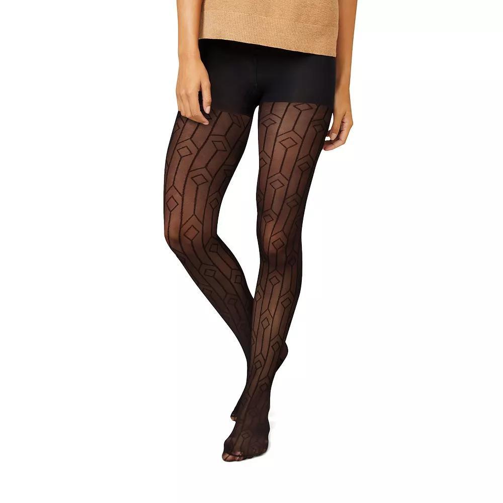 Hanes Women's High Waisted Diamond Outline Semi-Opaque Tights - Black S: Control Top, Knit Hosiery Size Product Image