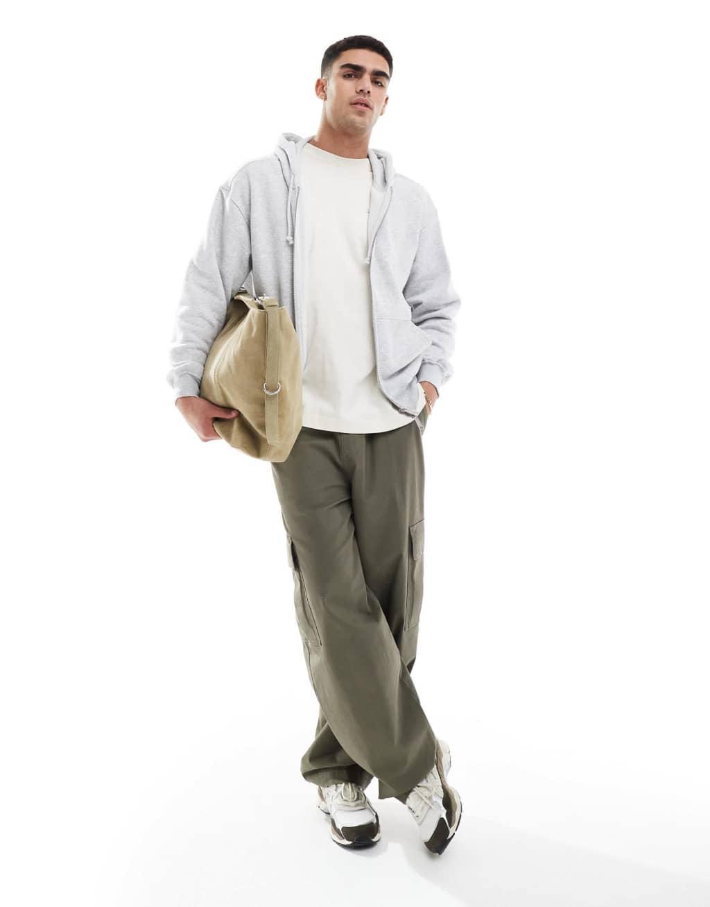 Cotton On box fit zip up hoodie in gray heather Product Image