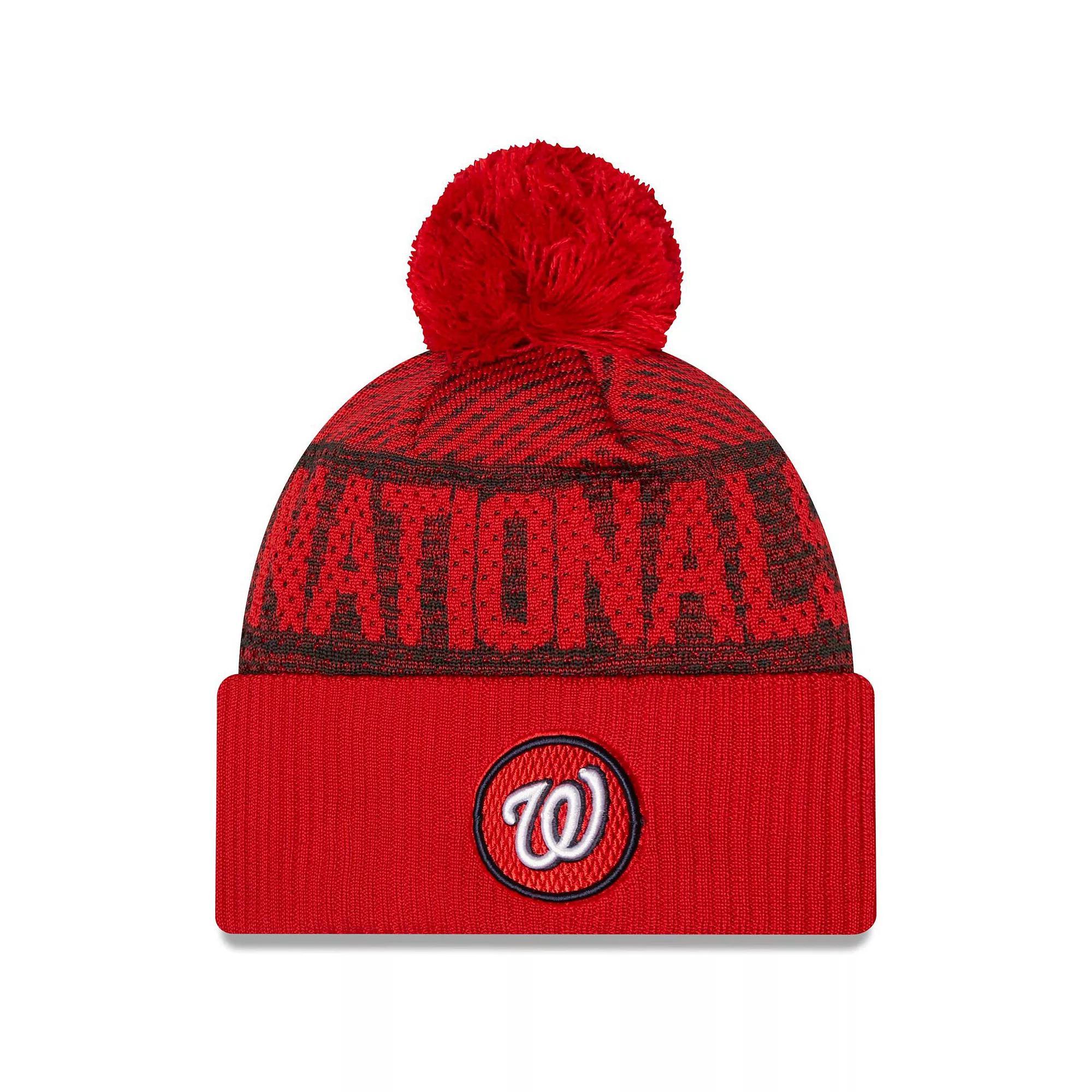 Men's New Era Red Washington Nationals Authentic Collection Sport Cuffed Knit Hat with Pom Product Image