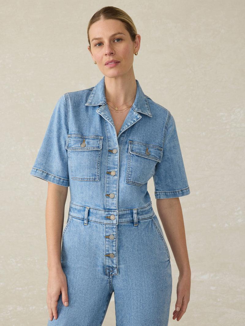 Short-Sleeve Denim Michelle Jumpsuit - Cloudlight Wash Product Image